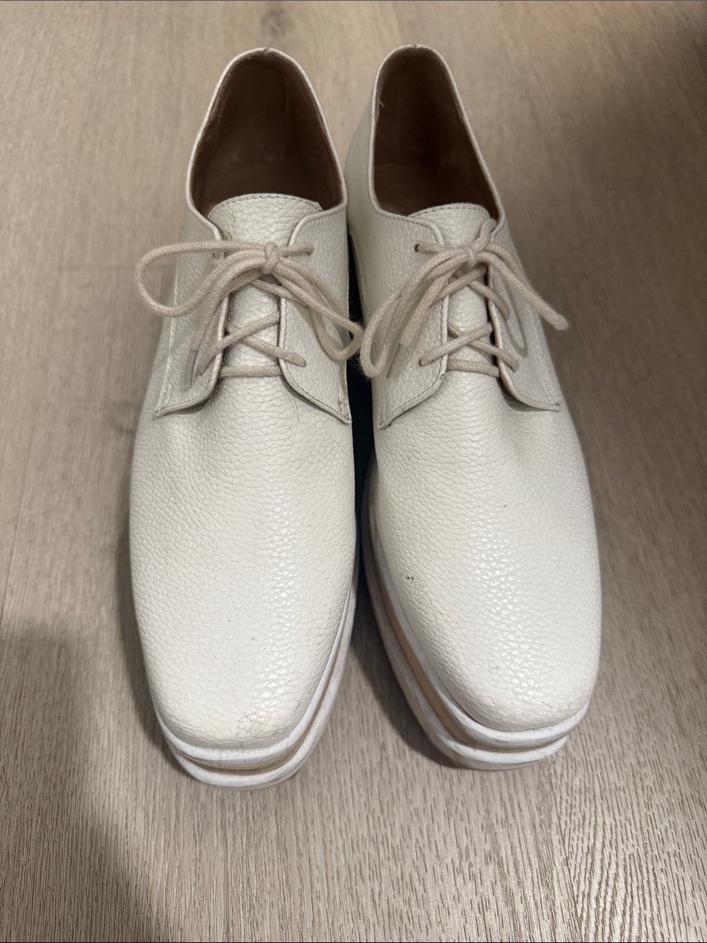 Men's Cream Lace-Up Leather Derby Shoes